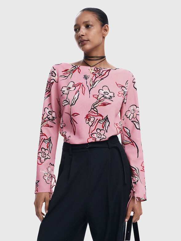 Pink blouse with floral print - 1