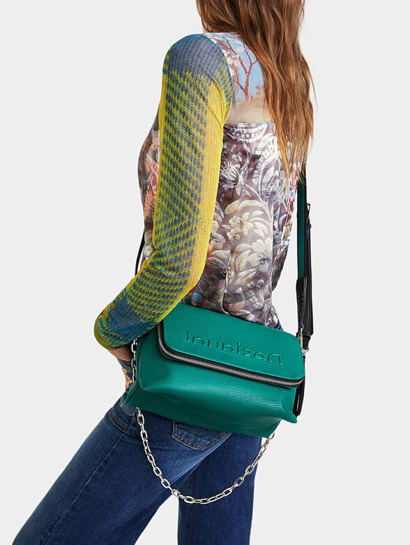 Crossbody bag in green color with zipper - 2