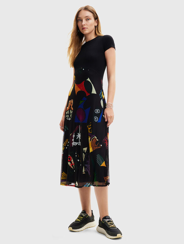 Black dress with multicolour print - 1