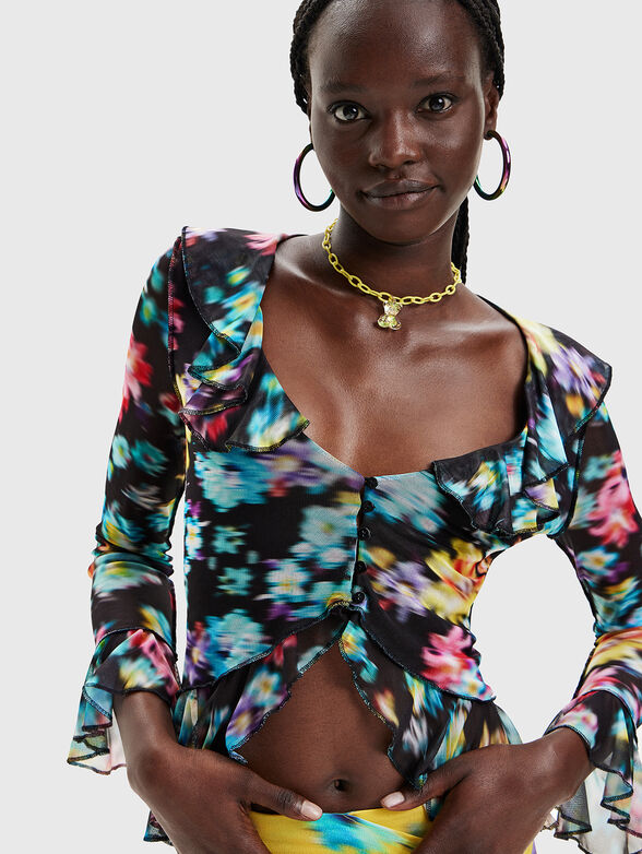 LAURA blouse with accent sleeves and print - 4