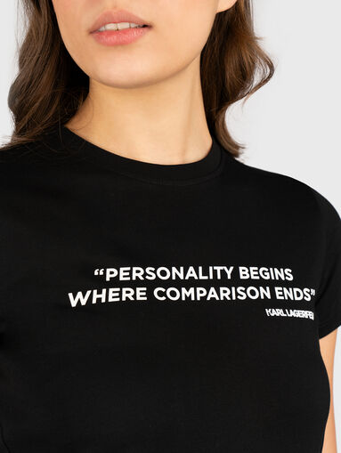 Cotton T-shirt with oval neckline and print - 4