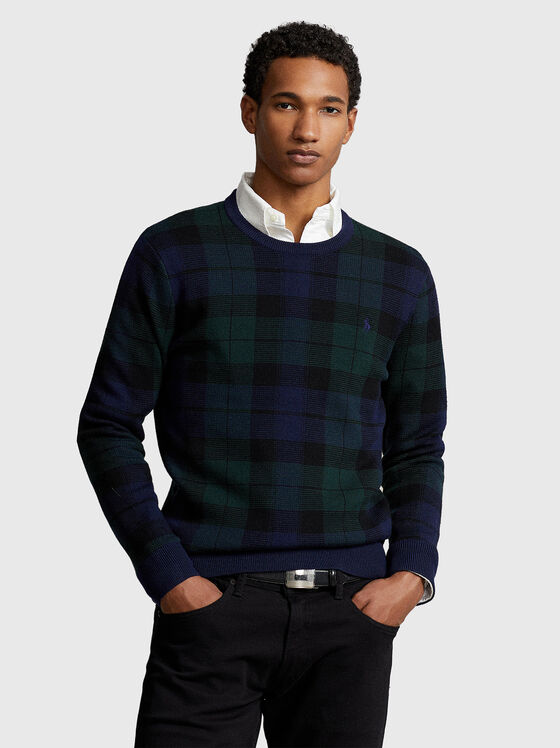 Вълнен пуловер с кариран принт  - 1