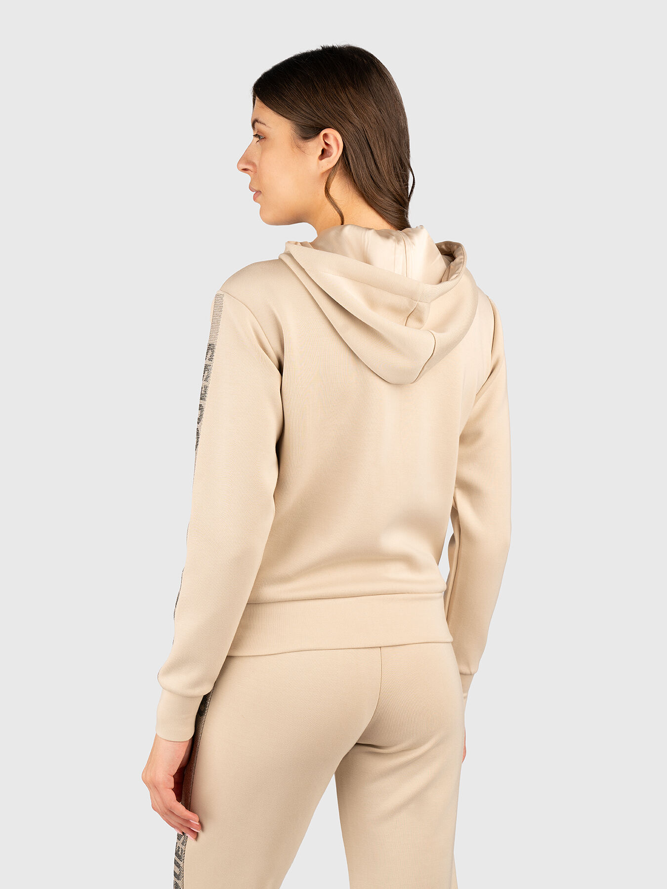 Sweatshirt with hood and logo rhinestones brand GUESS