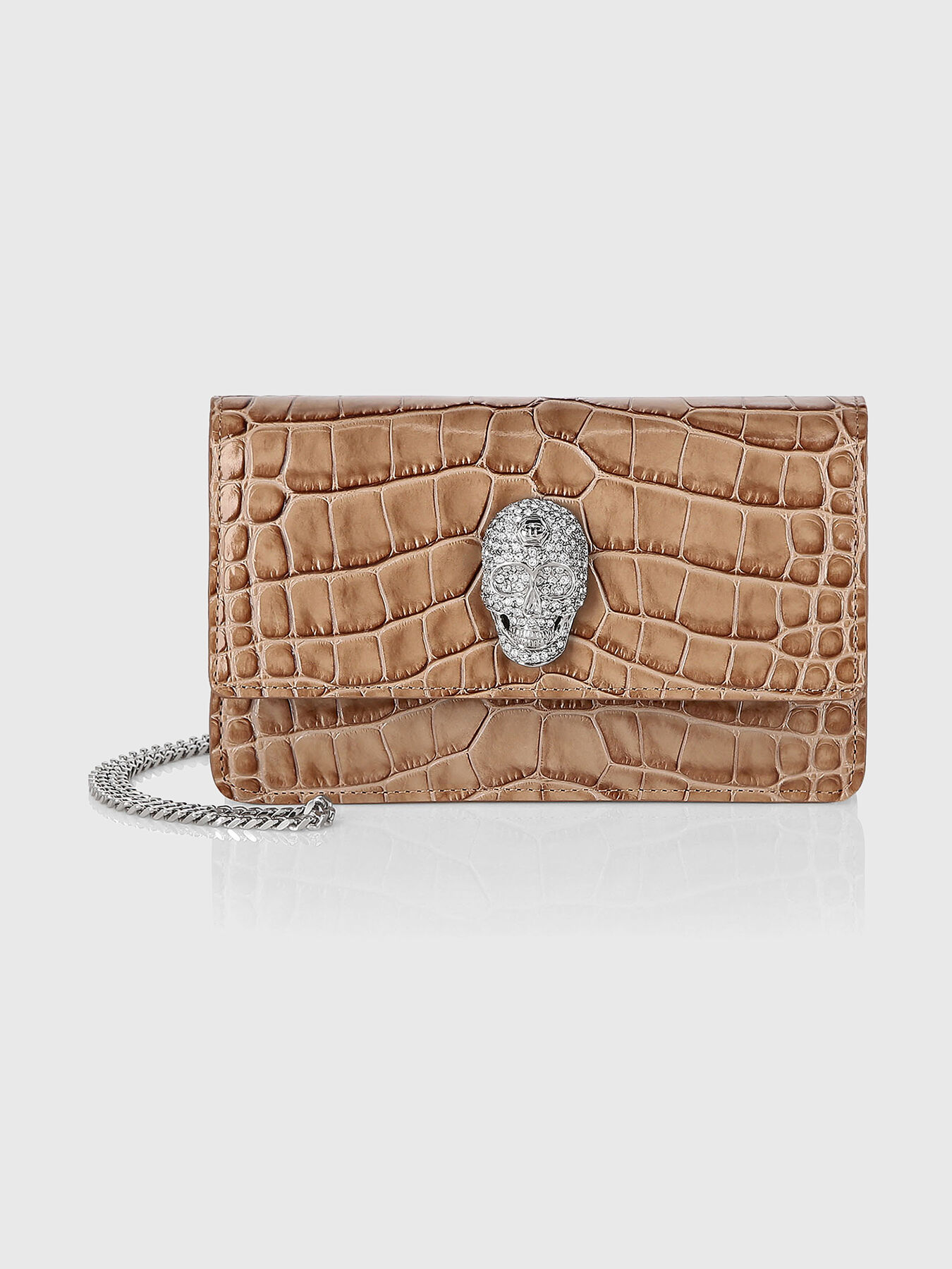 Beige leather bag with croc texture brand PHILIPP PLEIN Globalbrandsstore en