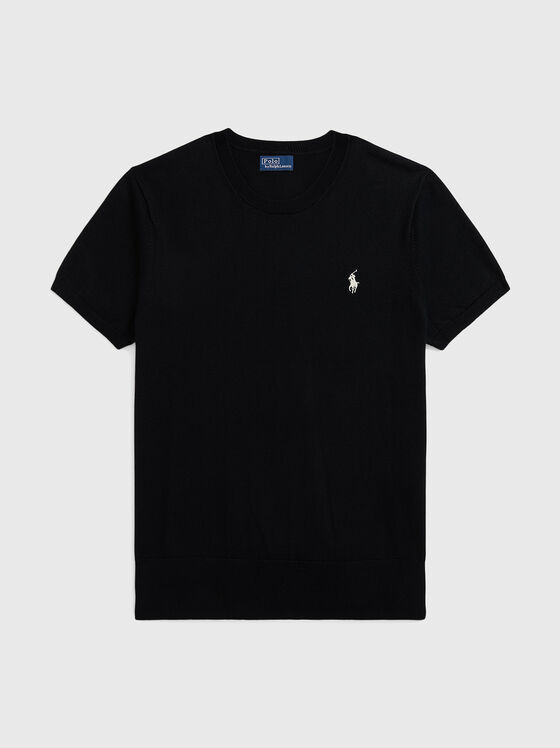 Пуловер с къс ръкав и овално деколте - 1