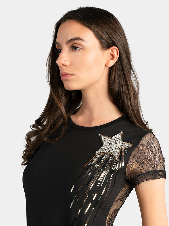 Black cotton t-shirt with lace - 4