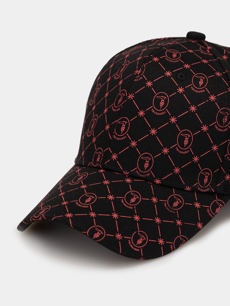 Black baseball hat with monogram logo print - 3