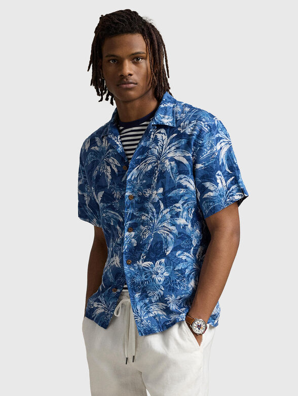 Linen shirt with tropical print - 1