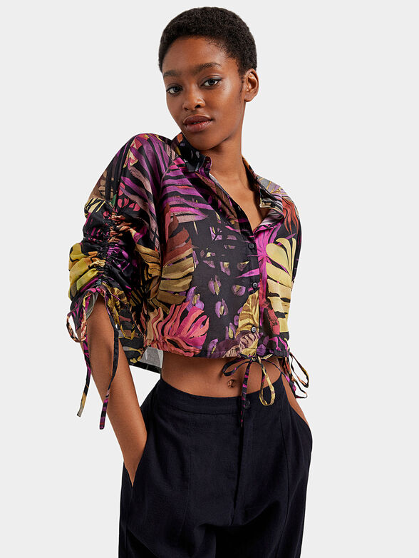 ONA cropped shirt with floral print and laces - 1