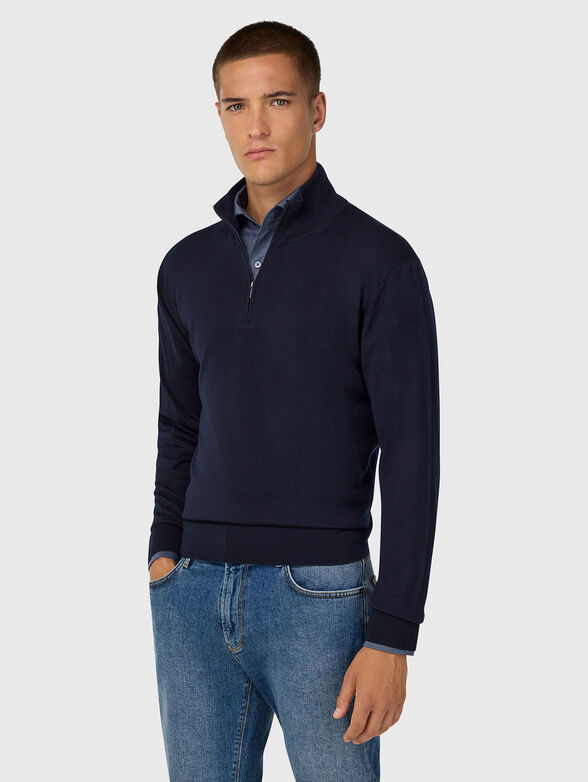 Pullover with polo collar and zip - 1
