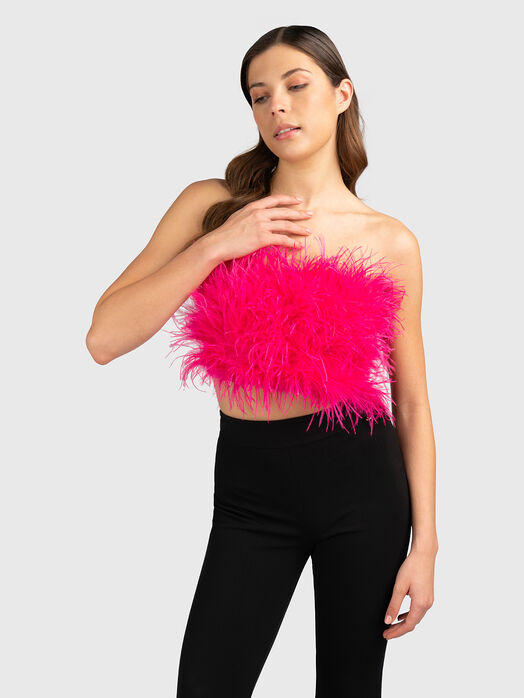 Black bandeau top with feathers