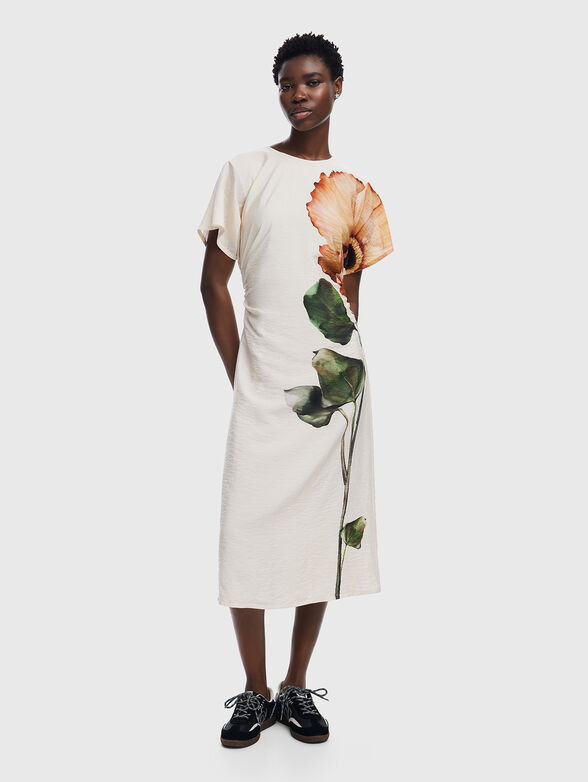 Short-sleeved midi dress with floral print - 4