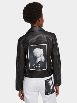 Leather biker jacket with art print on the back - 4