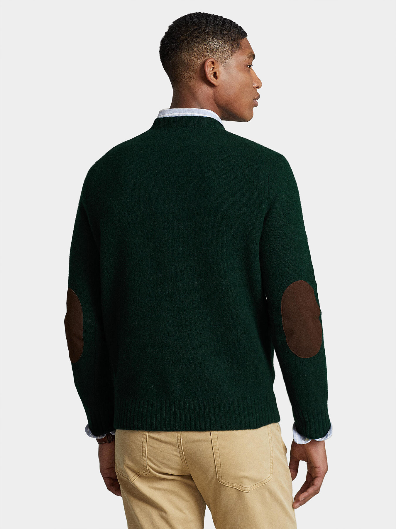 Dark green sweater with patches on the sleeves brand POLO RALPH LAUREN Globalbrandsstore en