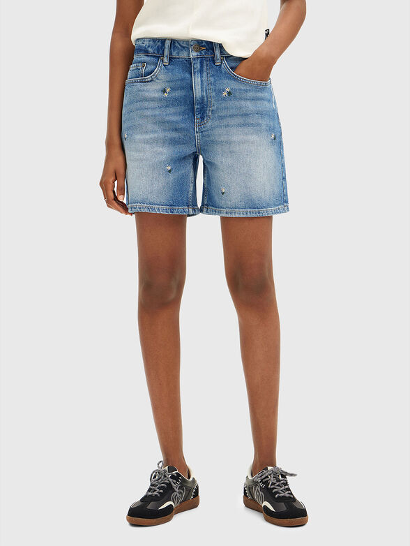 Denim shorts with mini floral embroideries - 1