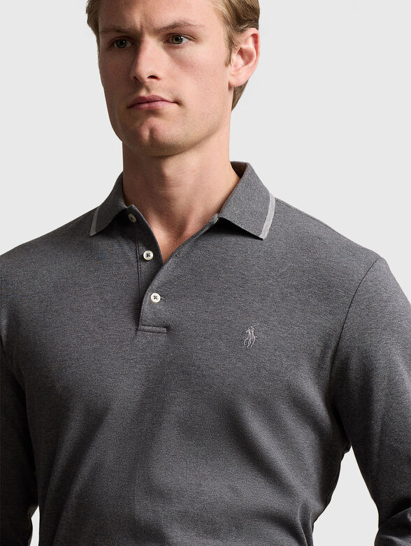 Gray long sleeve polo shirt - 4