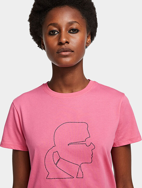 Pink cotton T-shirt with rhinestone logo - 2
