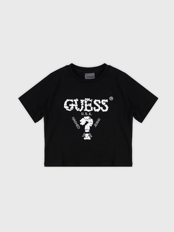 Black T-shirt with sequin logo  - 1
