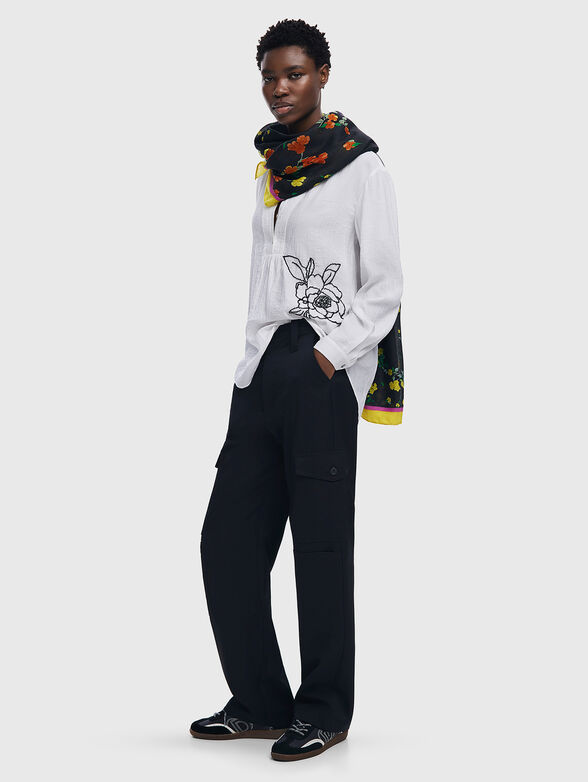 Scarf with floral print and contrast edging - 4