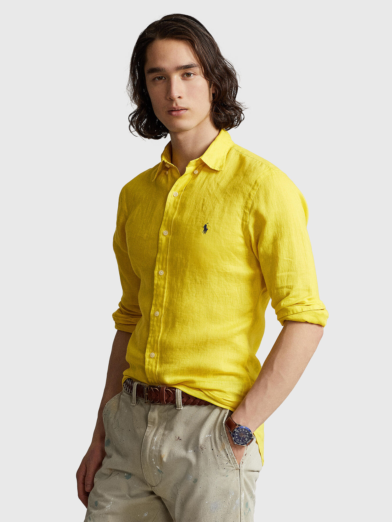 Linen shirt with logo embroidery brand POLO RALPH LAUREN