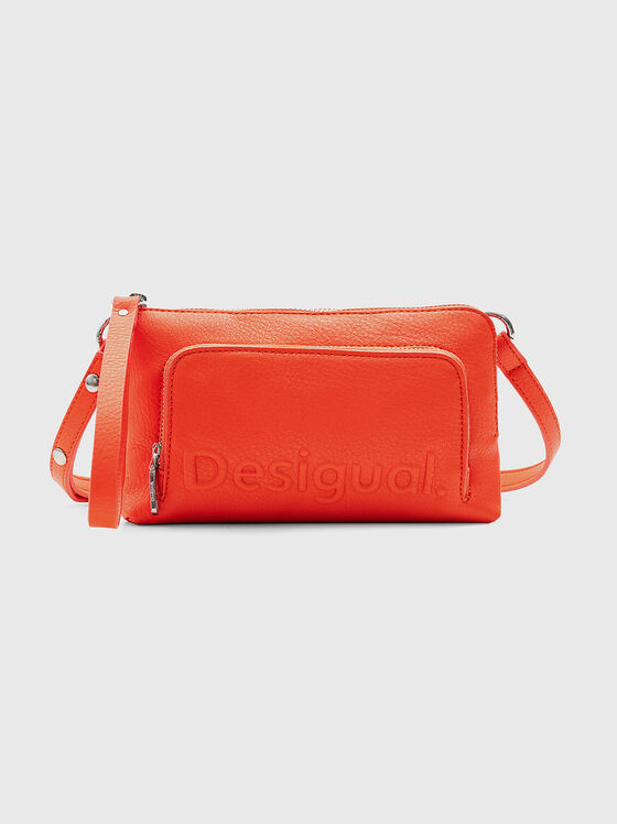 Мини кросбоди чанта с релефно лого в оранжев цвят - 1