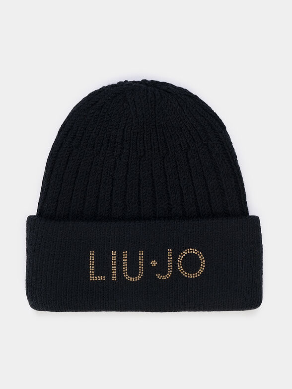 Black knitted hat with appliqued logo - 1