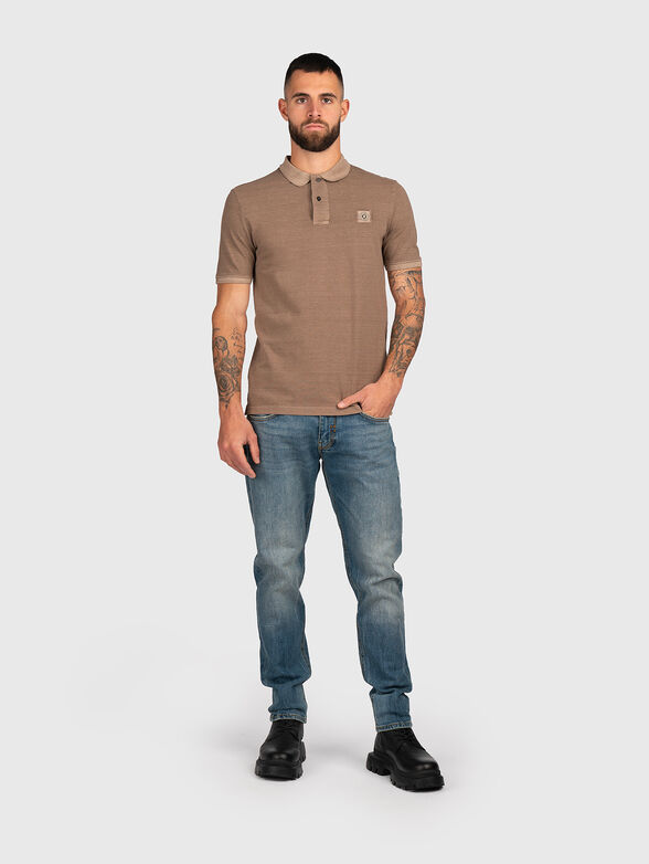 Beige cotton polo shirt with logo patch - 2