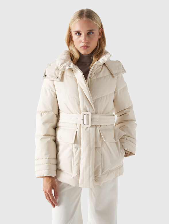 Black puffer jacket with belt - 1