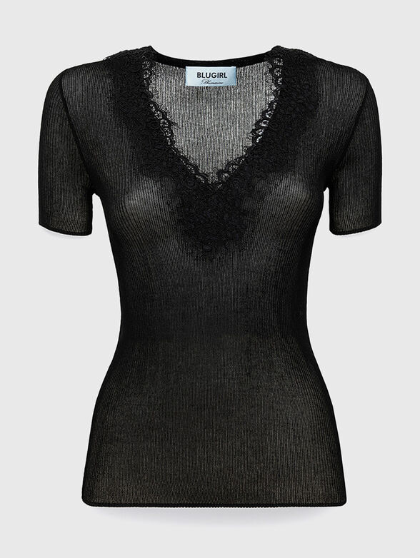 Short sleeved V-neck sweater - 1