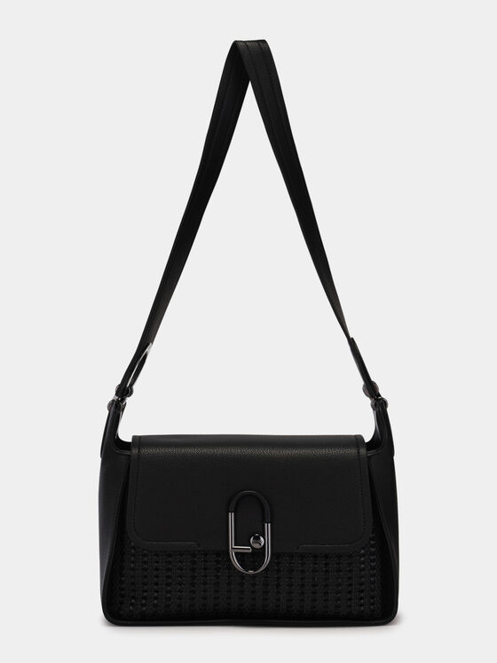 Малка черна чанта с плетен мотив - 1