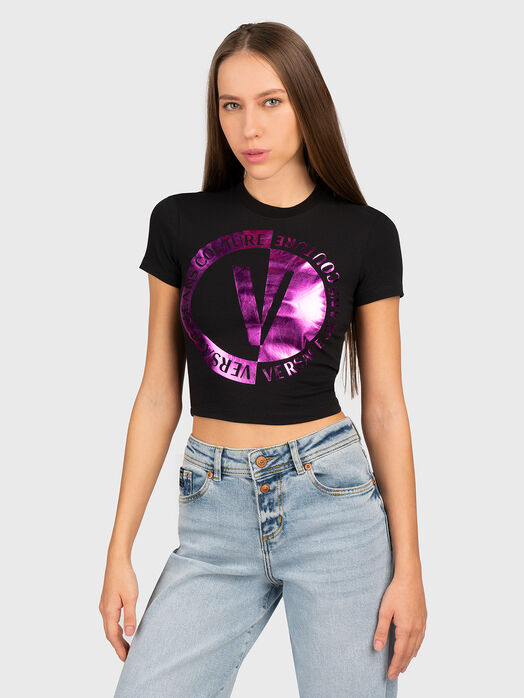 Cropped T-shirt with contrasting logo 