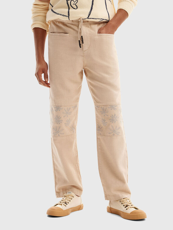 Beige pants in cotton  - 0