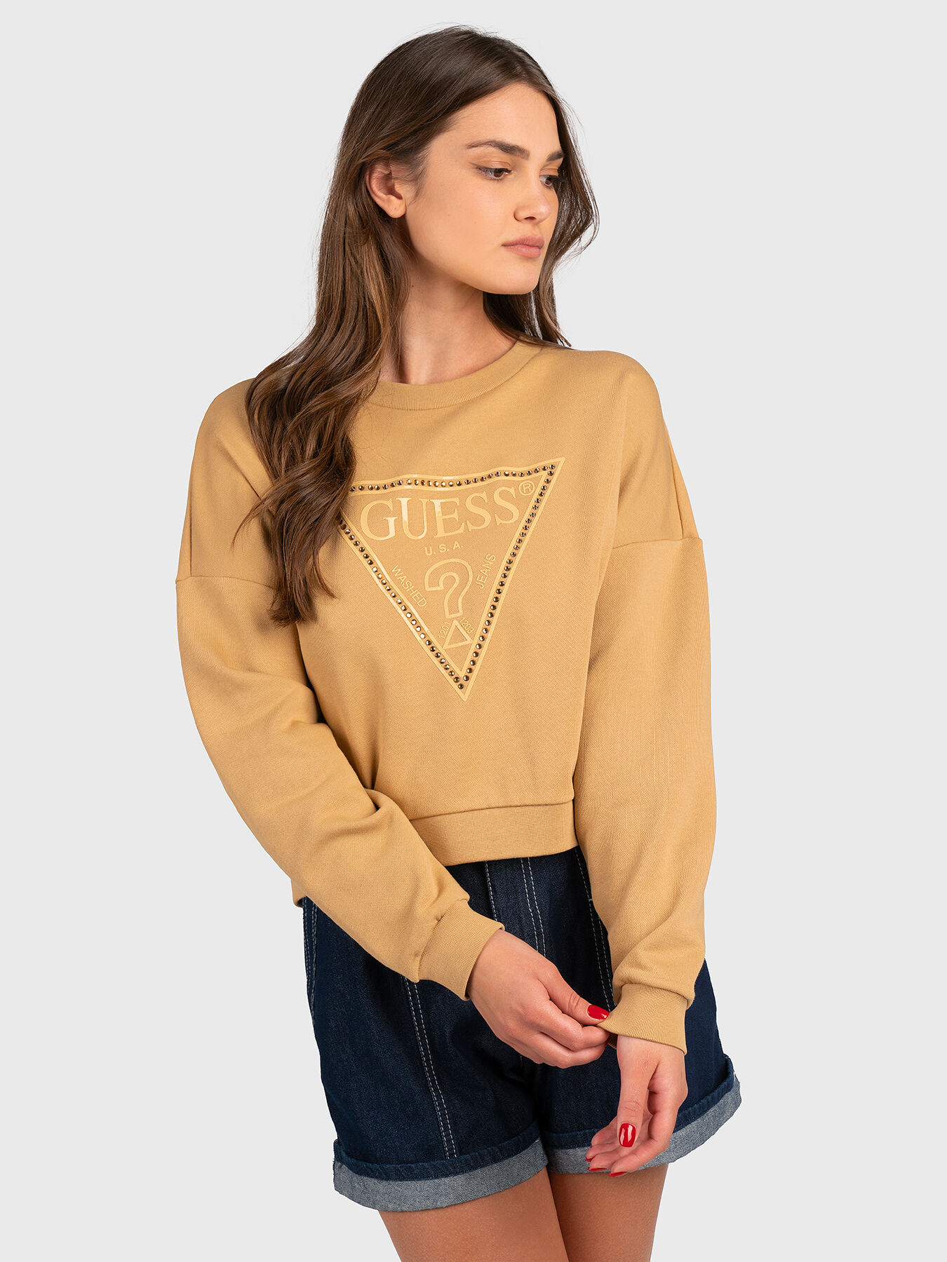 ROSATEA sweatshirt with triangle logo and rhinestones brand