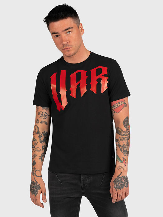 Black T-shirt with red inscriptions