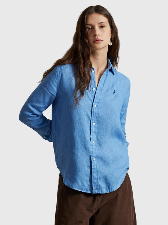 Ленена риза с лого детайл - 1