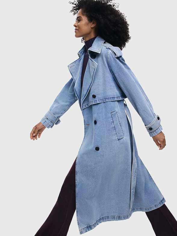 Denim trench coat with waist belt   - 3