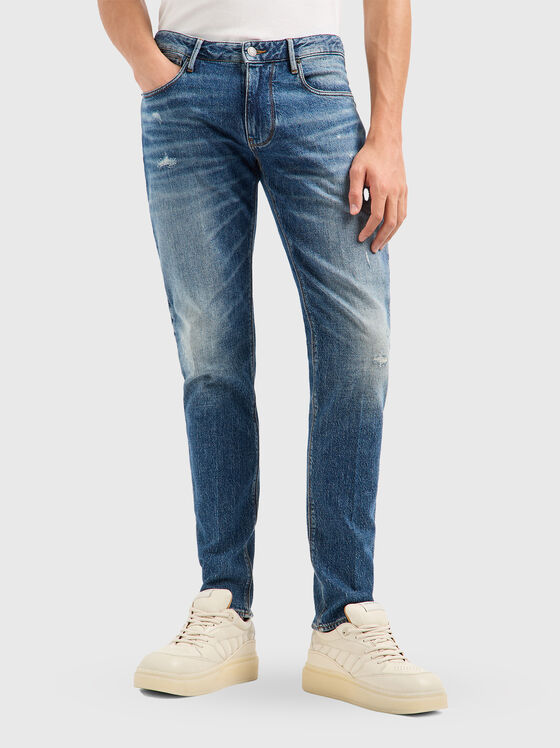 Слим дънки с избелен ефект - 1