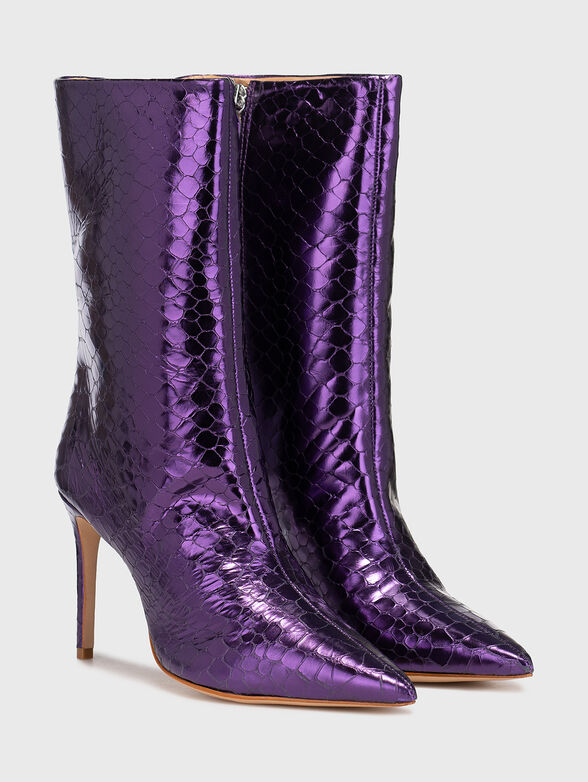 Purple leather ankle boots with metallic effect - 2
