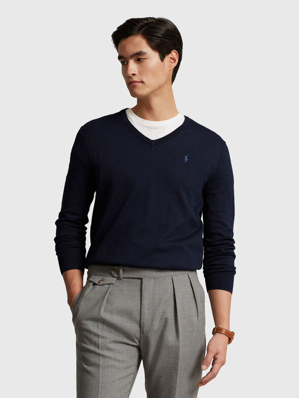 Cotton sweater with V-neck - 1