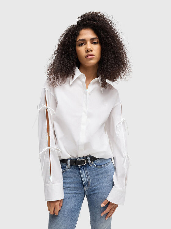 Cotton shirt with accent sleeves - 1