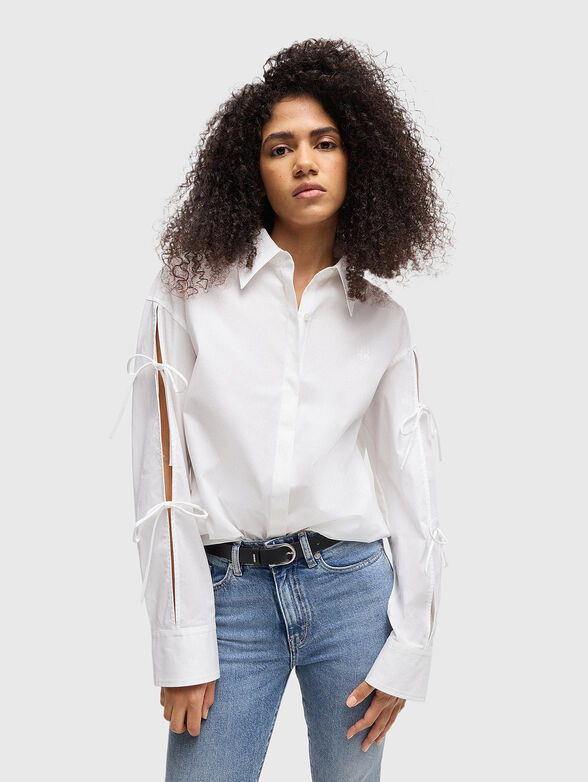 Cotton shirt with accent sleeves - 1