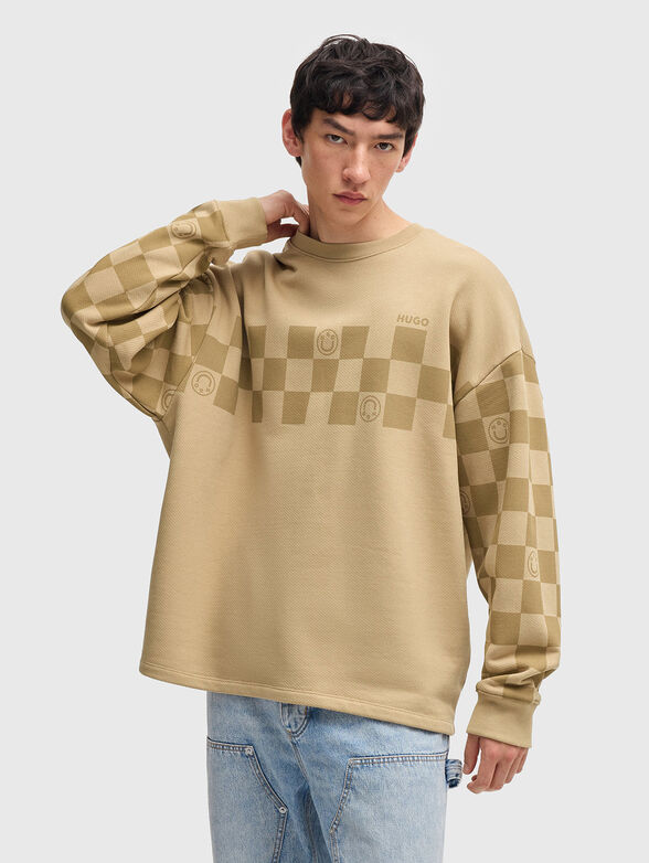 Cotton sweatshirt with oval neckline and print - 1