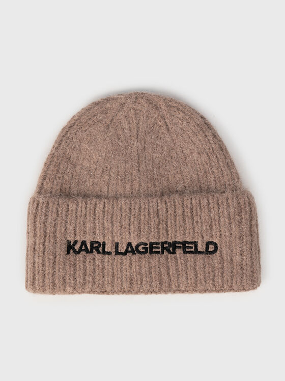 Сива плетена шапка с контрастно лого - 1