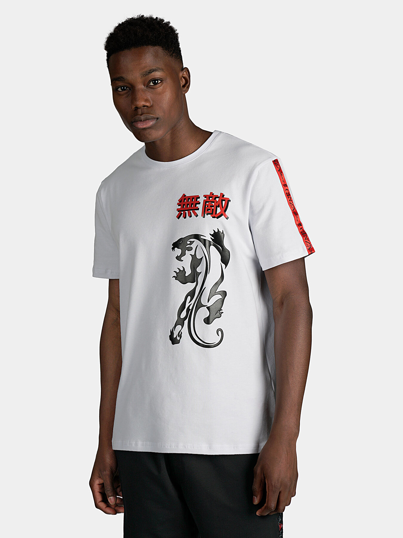 White T-shirt with contrasting prints and logo accents brand
