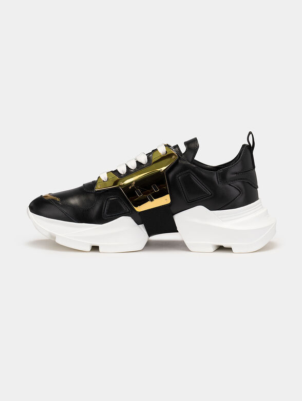 Leather sneakers with gold metal detail - 4