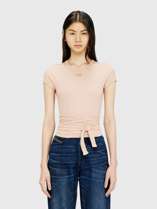 Ribbed T-shirt with wrap around laces