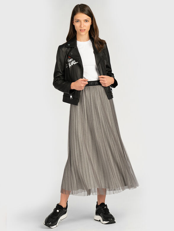 Leather biker jacket with contrasting inscriptions - 5