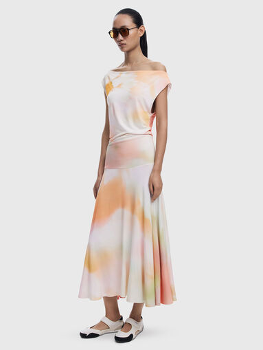 Midi dress with dropped shoulder and print - 5