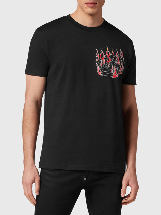Черна тениска HEXAGON с лого принт  - 1
