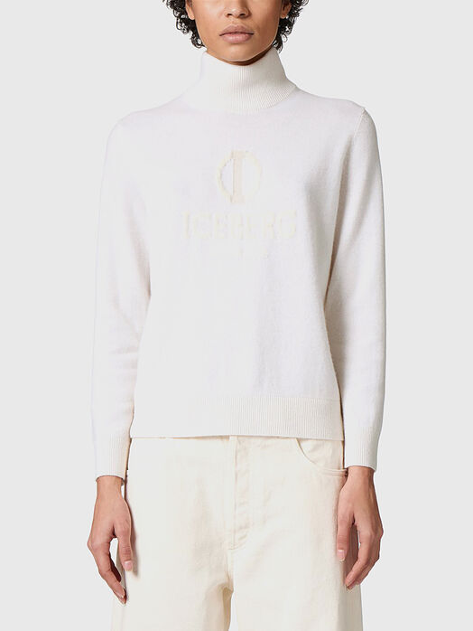 Wool blend sweater with embossed logo